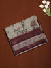 Burgundy Floral Vine Printed Design Chiffon Saree with Contrast Zari Border