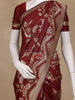 Burgundy Floral Woven Banarasi Silk Saree With Zari Border