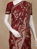 Burgundy Floral Woven Banarasi Silk Saree With Zari Border