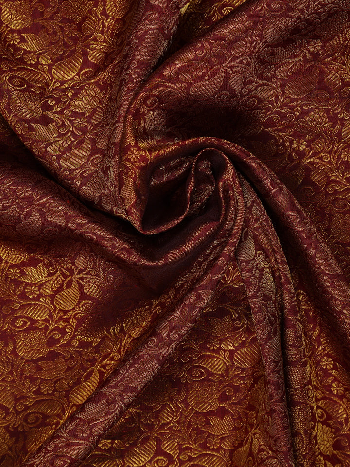 Burgundy Floral Woven Pure Kanchipuram Silk Saree - Diadem