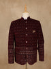 Burgundy Geometric And Floral Motif Embroidered Velvet Men's Suit