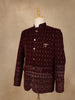 Burgundy Geometric And Floral Motif Embroidered Velvet Men's Suit