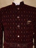 Burgundy Geometric And Floral Motif Embroidered Velvet Men's Suit