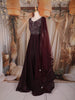 Burgundy Heavy Sequins & Thread Embroidered Design Satin Bridesmaids Gown