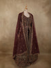 Burgundy Heavy Sequins and Mirror Embroidered Design Net Mastani Lehenga With Long Jacket