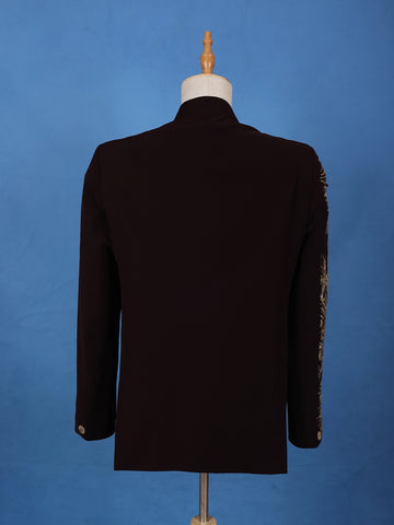 Burgundy Lion Head Motif Design Viscose Men's Suit - Diadem