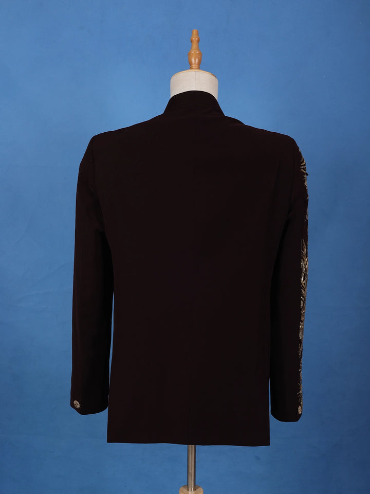 Burgundy Lion Head Motif Design Viscose Men's Suit - Diadem