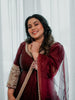 Burgundy Maroon Floral Sequins and Beads Embroidered Design Semi Silk Long Anarkali Gown with Matching Dupatta