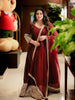 Burgundy Maroon Floral Sequins and Beads Embroidered Design Semi Silk Long Anarkali Gown with Matching Dupatta