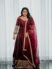 Burgundy Maroon Floral Sequins and Beads Embroidered Design Semi Silk Long Anarkali Gown with Matching Dupatta