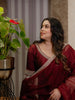 Burgundy Maroon Floral Sequins and Beads Embroidered Design Semi Silk Long Anarkali Gown with Matching Dupatta