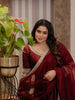 Burgundy Maroon Floral Sequins and Beads Embroidered Design Semi Silk Long Anarkali Gown with Matching Dupatta