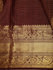 Burgundy Mini Checked Zari Woven Design Pure Kanchipuram Silk Saree with Floral Zari Border