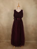 Burgundy Pleated Design Net Party Wear Gown with Bow Waist Detail