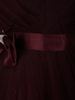 Burgundy Pleated Design Net Party Wear Gown with Bow Waist Detail