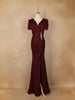 Burgundy Shimmer Draped High Slit Mermaid Gown