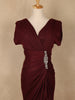 Burgundy Shimmer Draped High Slit Mermaid Gown