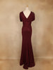 Burgundy Shimmer Draped High Slit Mermaid Gown