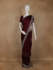 Burgundy Stone Embellished Satin Saree With Scalloped Border