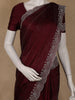 Burgundy Stone Embellished Satin Saree With Scalloped Border