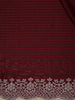 Burgundy Stone Embellished Satin Saree With Scalloped Border