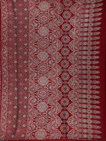 Burgundy Ajrak Print Mul Mul Cotton Saree - Diadem