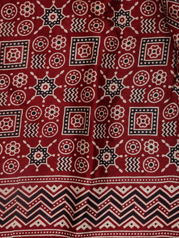 Burgundy Ajrak Print Mul Mul Cotton Saree - Diadem