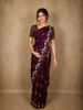 Burgundy Birds Woven Design Semi Banarasi Saree with Self Border
