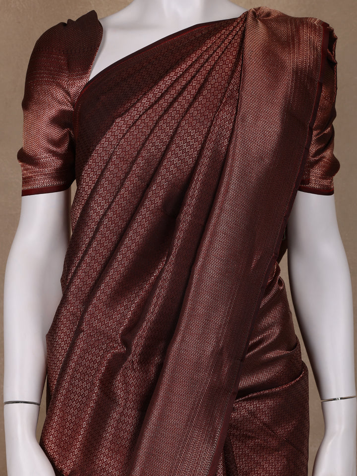 Burgundy Diamond Woven Pure Kanchipuram Silk Saree - Diadem