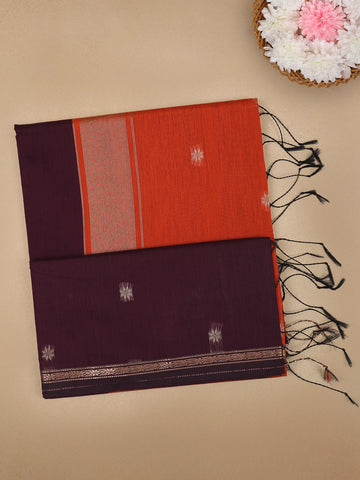 Burgundy Floral Butta Fancy Cotton Saree - Diadem