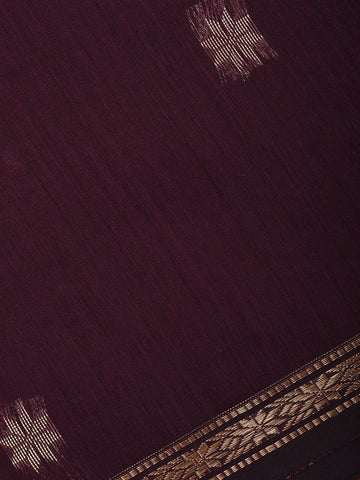 Burgundy Floral Butta Fancy Cotton Saree - Diadem