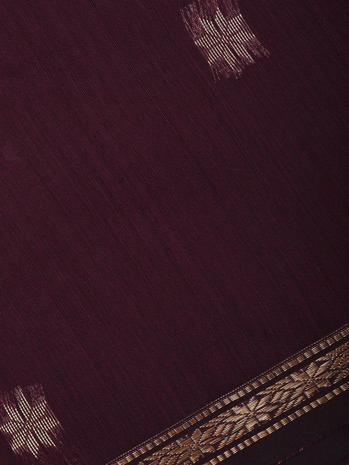 Burgundy Floral Butta Fancy Cotton Saree - Diadem