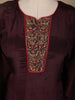 Burgundy Floral Designed Semi Silk Anarkali Salwar Suit - Diadem
