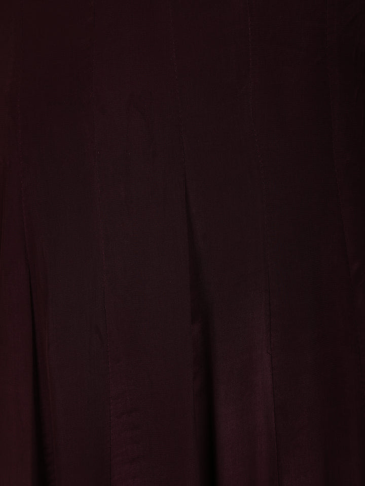 Burgundy Floral Designed Semi Silk Anarkali Salwar Suit - Diadem