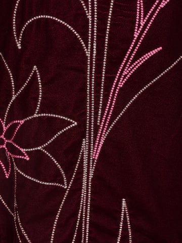 Burgundy Floral Designed Velvet Co Ord Salwar Suit - Diadem