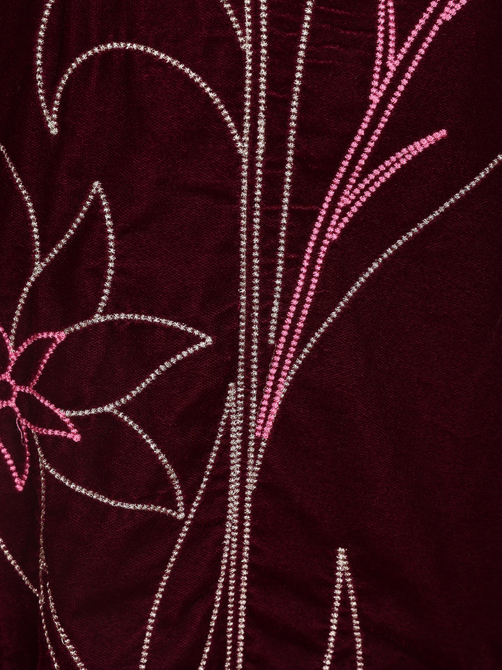 Burgundy Floral Designed Velvet Co Ord Salwar Suit - Diadem
