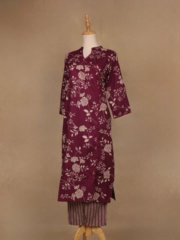 Burgundy Floral Design Printed Cotton Salwar Suit - Diadem