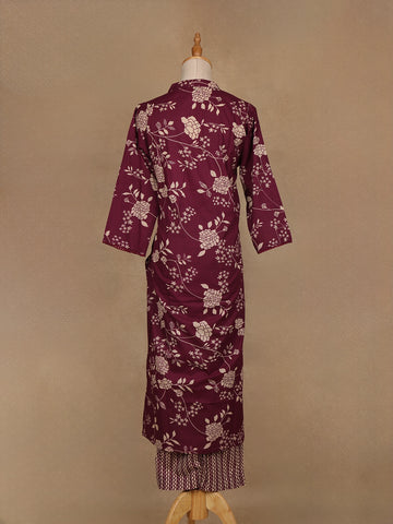 Burgundy Floral Design Printed Cotton Salwar Suit - Diadem