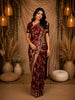Burgundy Floral Woven Banarasi Silk Saree With Zari Border