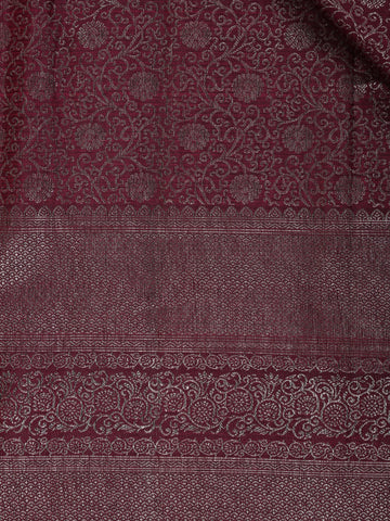 Burgundy Floral Woven Pure Kanchipuram Silk Saree - Diadem