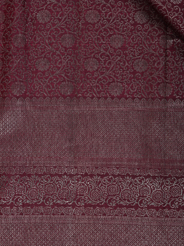 Burgundy Floral Woven Pure Kanchipuram Silk Saree - Diadem