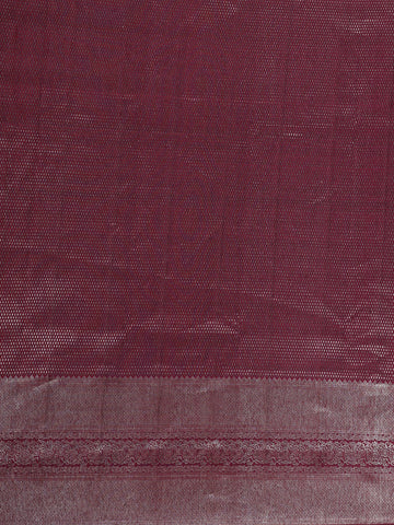 Burgundy Floral Woven Pure Kanchipuram Silk Saree - Diadem