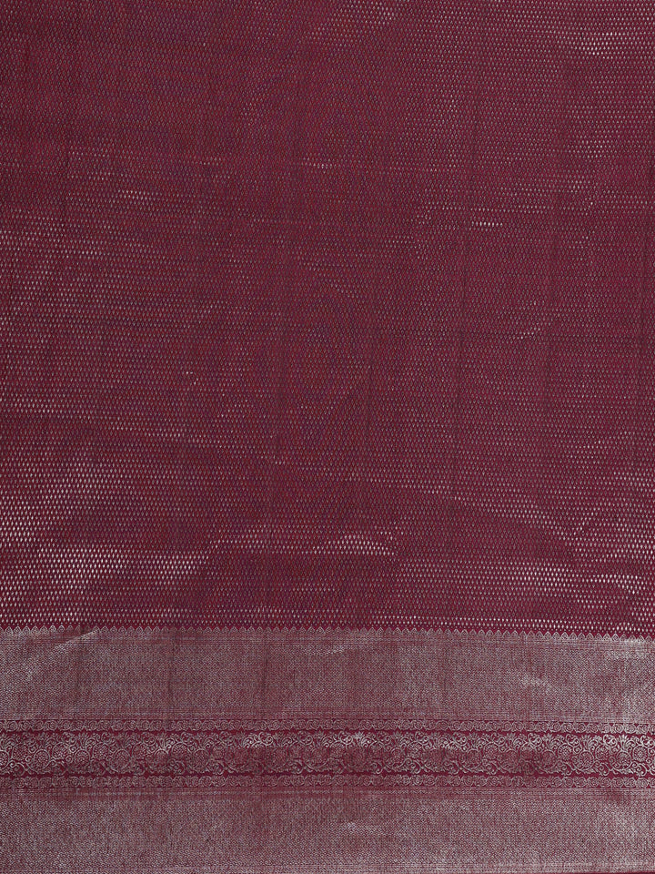 Burgundy Floral Woven Pure Kanchipuram Silk Saree - Diadem