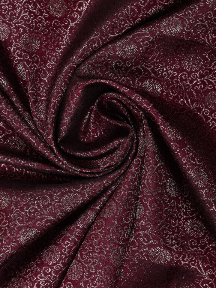 Burgundy Floral Woven Pure Kanchipuram Silk Saree - Diadem