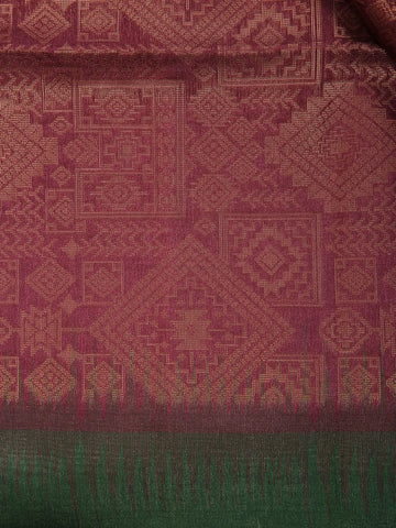 Burgundy Semi Tussar Silk Abstract Designed Saree - Diadem