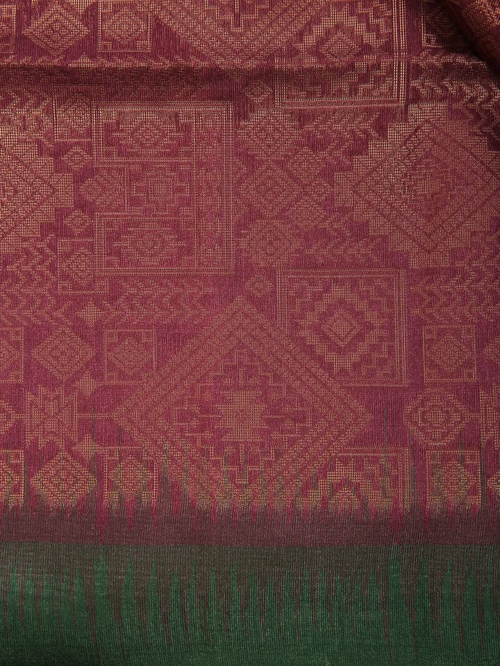 Burgundy Semi Tussar Silk Abstract Designed Saree - Diadem