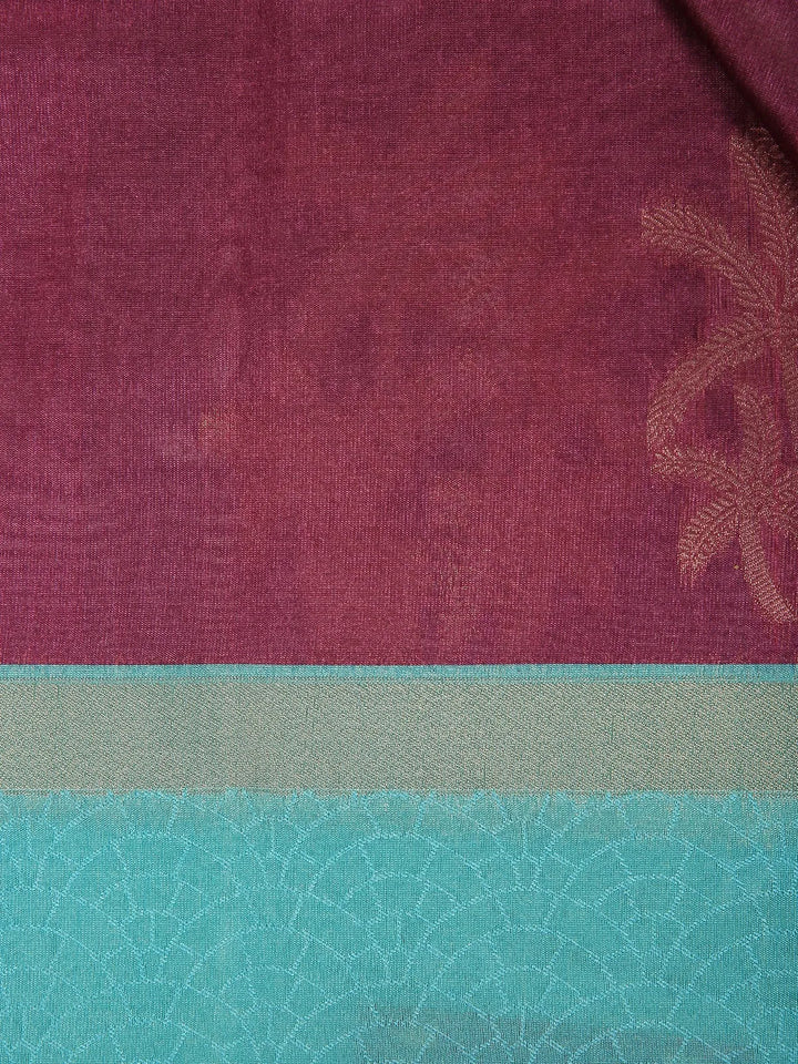 Burgundy Semi Tussar Silk Floral Designed Saree - Diadem