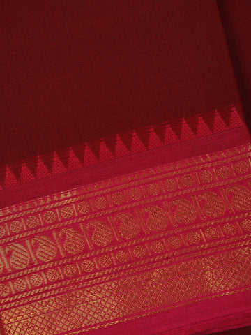 Burgundy Solid Design Cotton Fancy Saree - Diadem