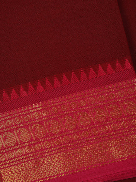Burgundy Solid Design Cotton Fancy Saree - Diadem