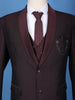 Burgundy Solid Men's Suit  with Chain Brooch Detailing